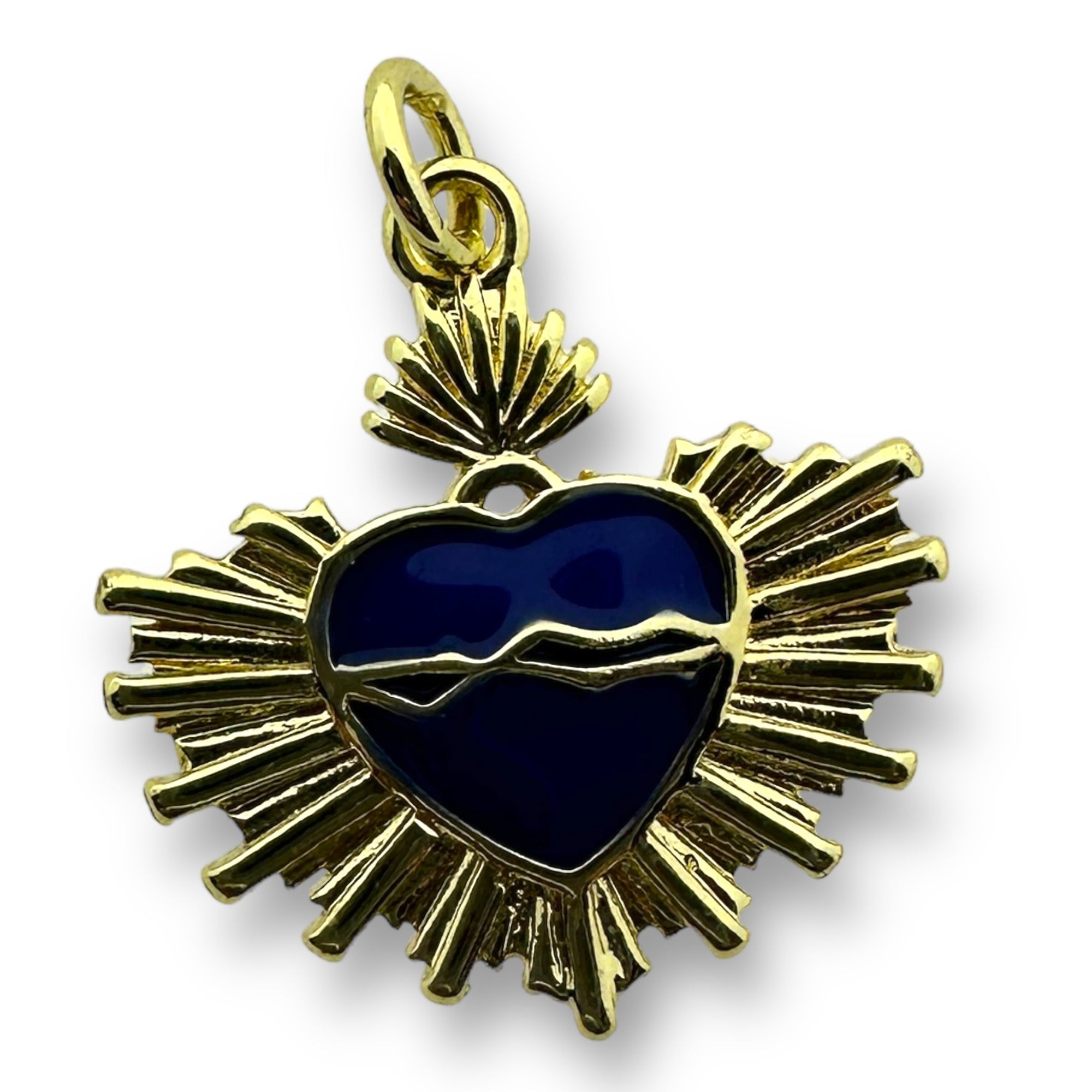 Bedel emaille heilig hart Donker blauw gold plated 20mm - per stuk-bedels-Kraaltjes van Renate