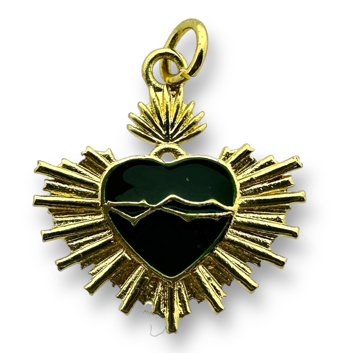 Bedel emaille heilig hart Donker groen gold plated 20mm - per stuk-bedels-Kraaltjes van Renate