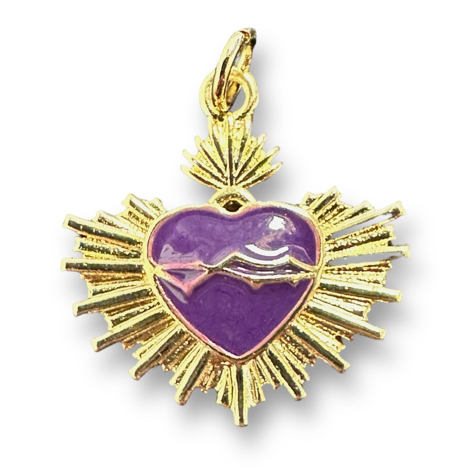 Bedel emaille heilig hart Paars gold plated 20mm - per stuk-bedels-Kraaltjes van Renate