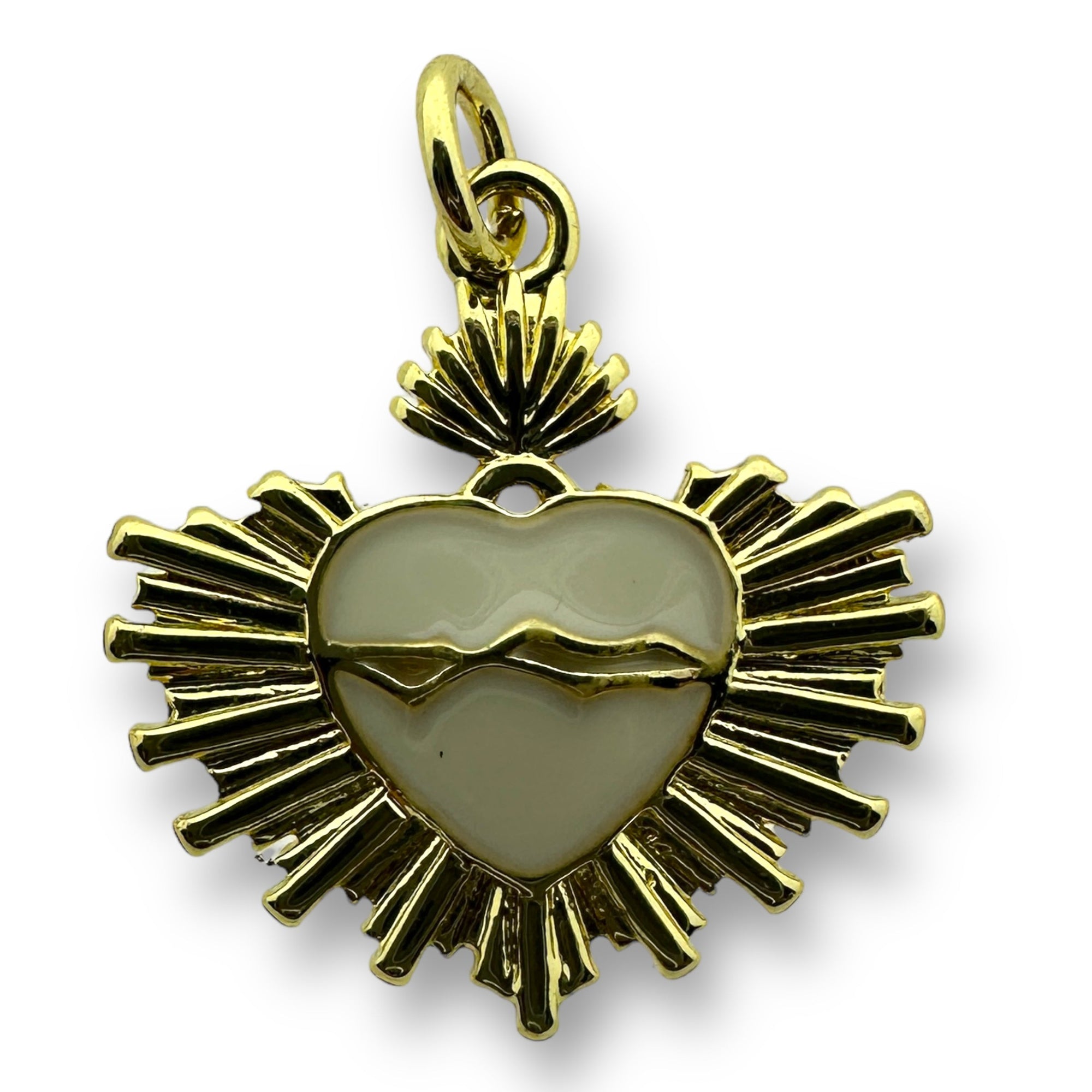 Bedel emaille heilig hart Wit gold plated 20mm - per stuk-bedels-Kraaltjes van Renate
