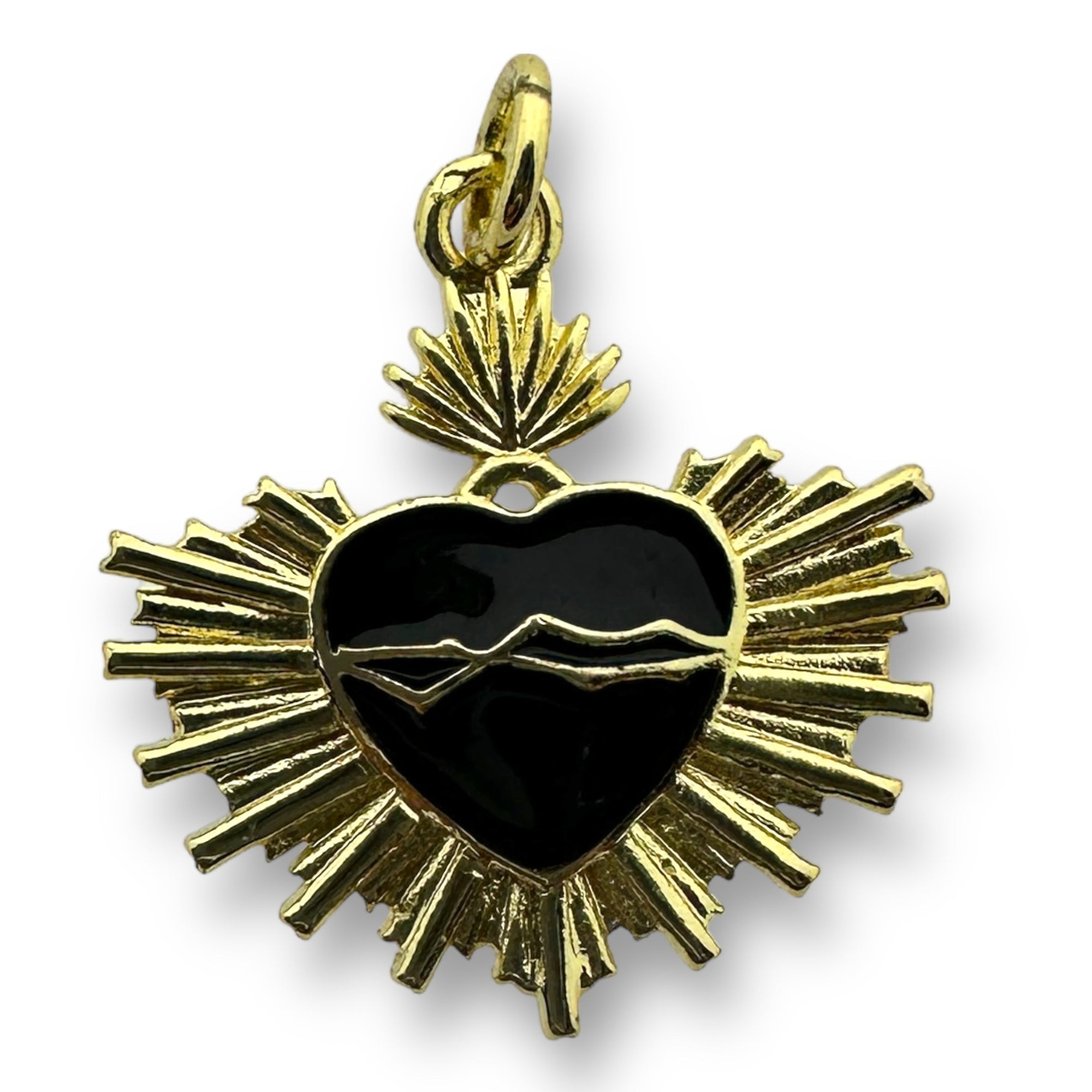Bedel emaille heilig hart Zwart gold plated 20mm - per stuk-bedels-Kraaltjes van Renate