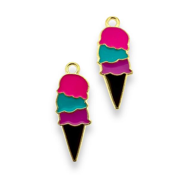 Bedel emaille ice cream bruin/roze/paars 26x10x1mm-bedels-Kraaltjes van Renate