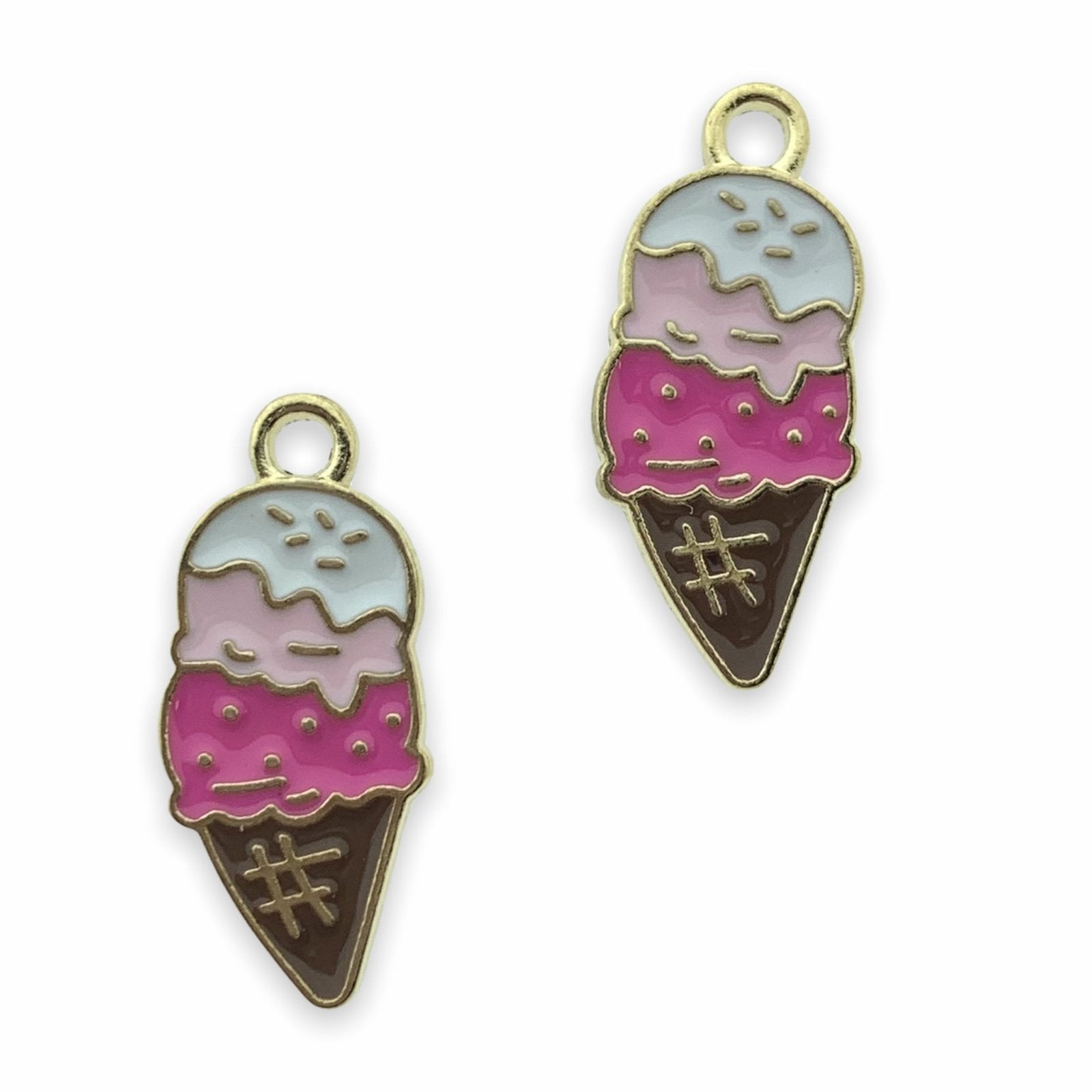 Bedel emaille ijsje roze-goud 21x10mm-Kraaltjes van Renate