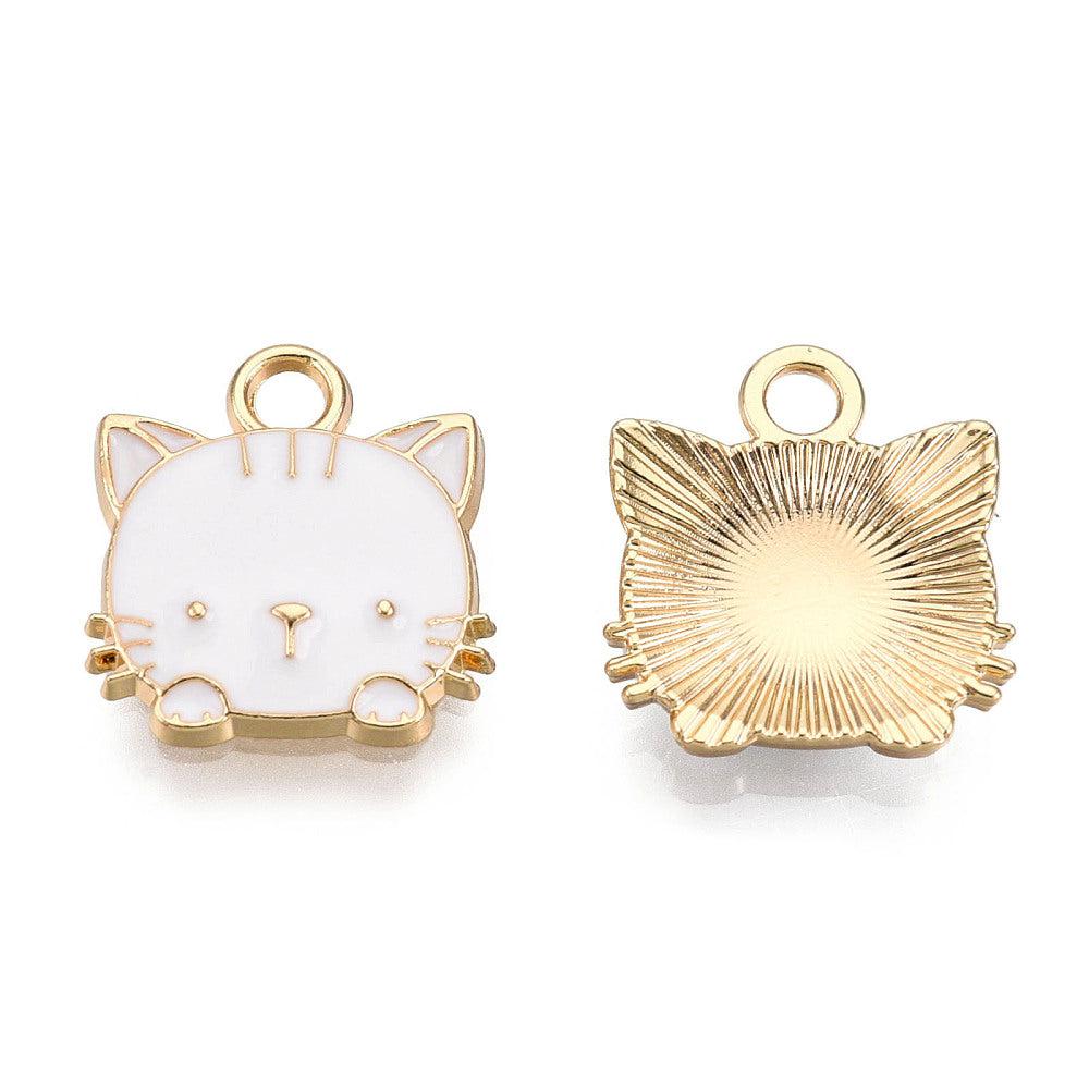 Bedel emaille kat wit/goud 15x13x3mm-bedels-Kraaltjes van Renate