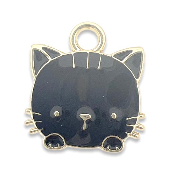 Bedel emaille kat zwart goud 15mm-bedels-Kraaltjes van Renate