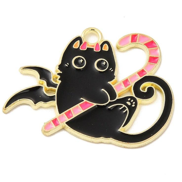 Bedel emaille kat zwart/goud 24x31x1.5mm-bedels-Kraaltjes van Renate