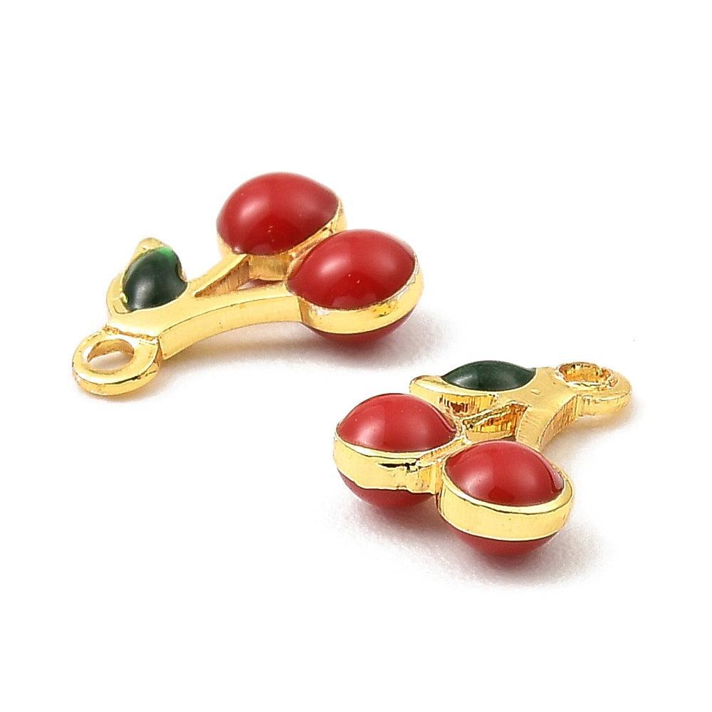 Bedel emaille kers Rood goud 10mm - per stuk-bedels-Kraaltjes van Renate