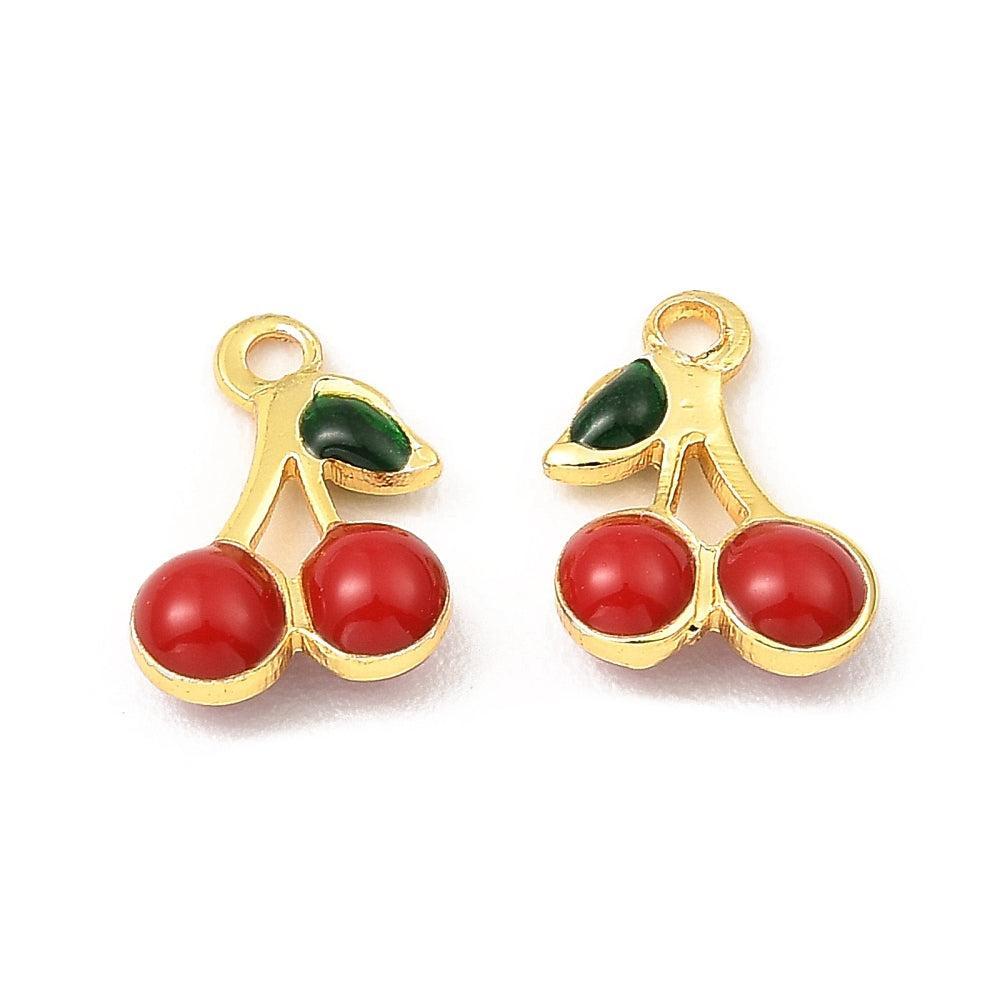 Bedel emaille kers Rood goud 10mm - per stuk-bedels-Kraaltjes van Renate