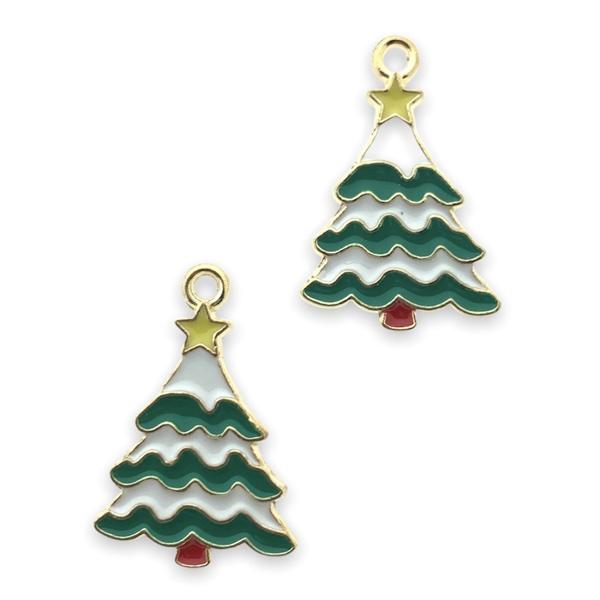 Bedel emaille kerstboom rood-wit goud 24x16mm-Kraaltjes van Renate