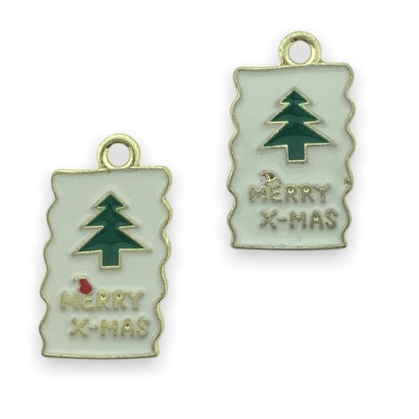 Bedel emaille kerstboom wit goud 21x12mm-bedels-Kraaltjes van Renate