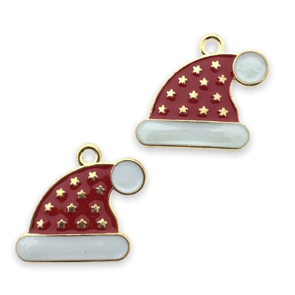 Bedel emaille kerstmuts rood-wit goud 18x20mm-Kraaltjes van Renate
