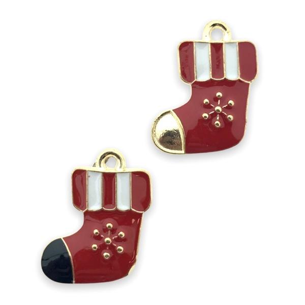 Bedel emaille kerstsok rood-wit goud 19x16mm-Kraaltjes van Renate