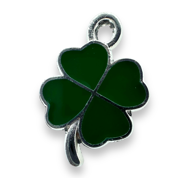 Bedel emaille klaver groen zilver 19x13x1.5mm-bedels-Kraaltjes van Renate