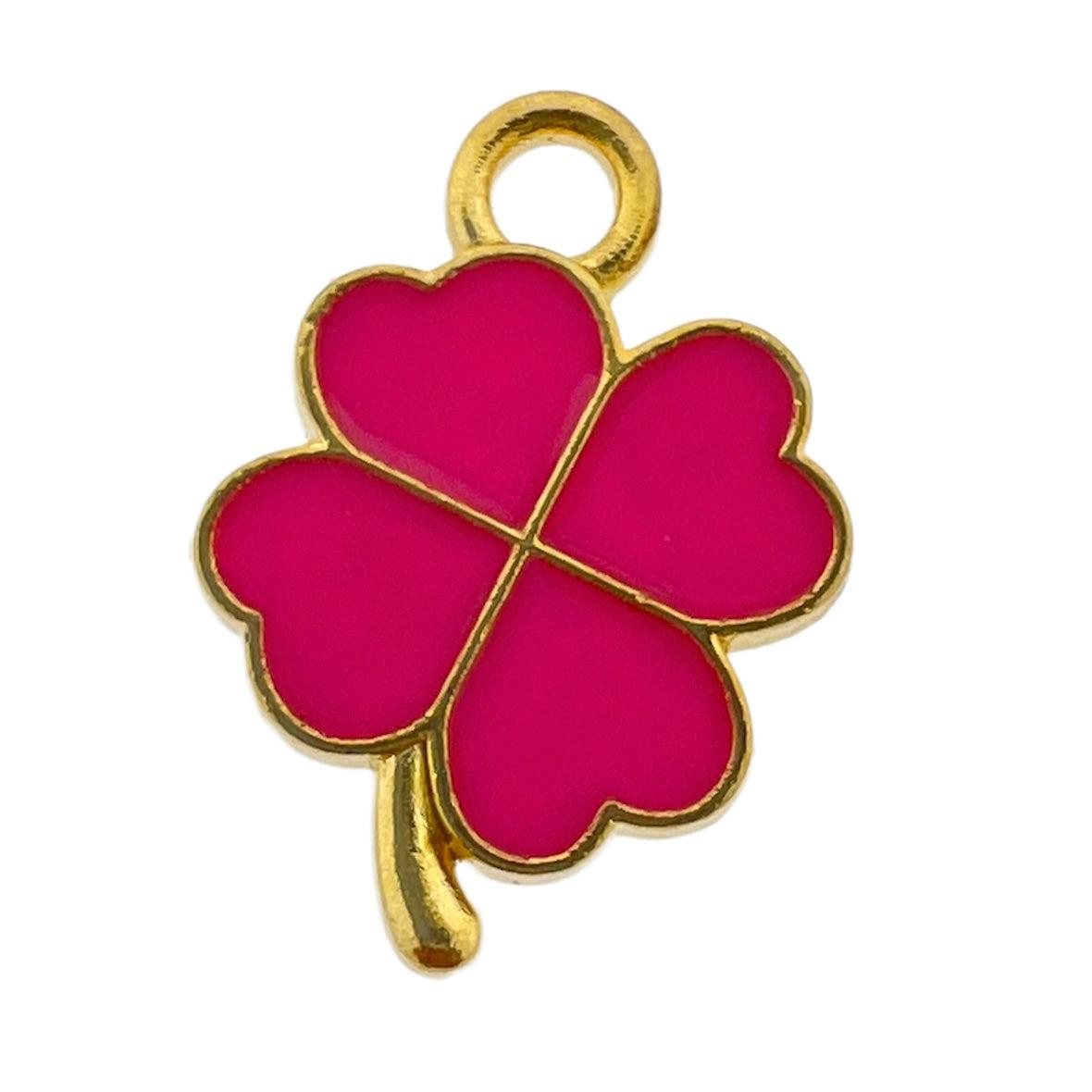 Bedel emaille klaver roze goud 18x12x2mm-bedels-Kraaltjes van Renate