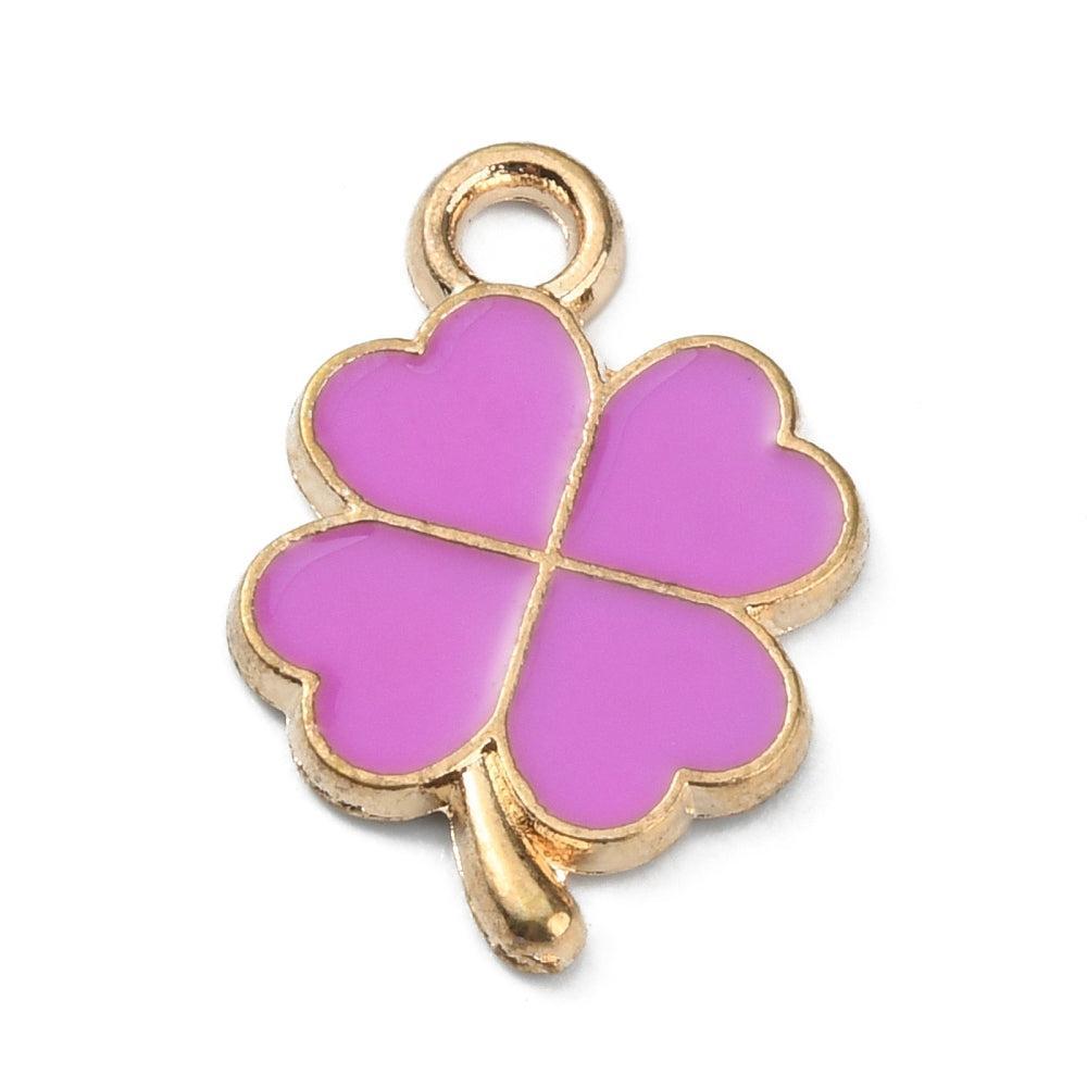 Bedel emaille klaver roze/goud 18mm - per stuk-bedels-Kraaltjes van Renate