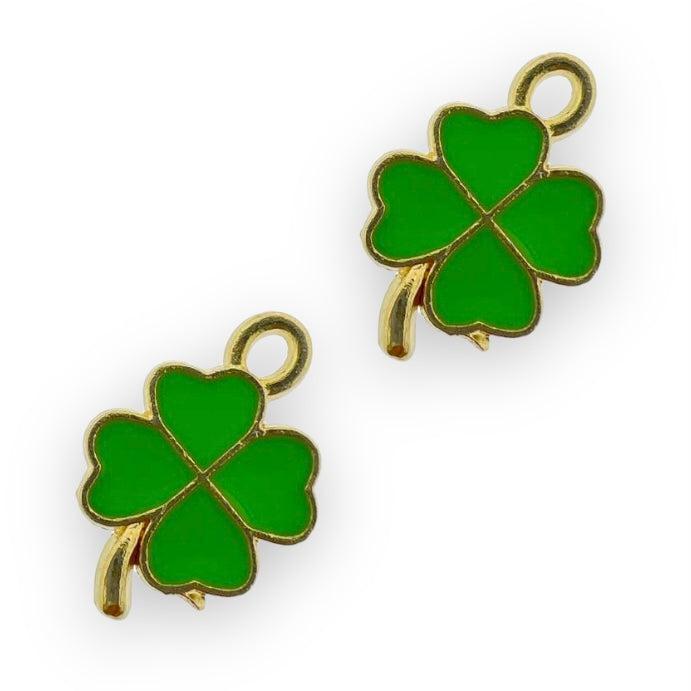 Bedel emaille klavertje vier groen goud 19x13mm-bedels-Kraaltjes van Renate