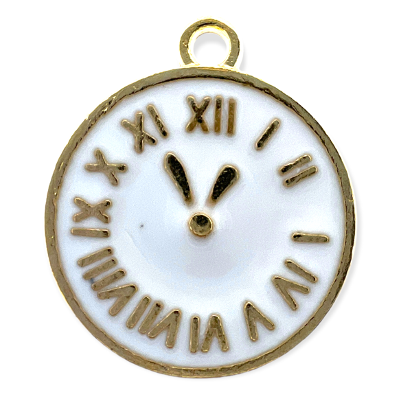 Bedel emaille klok wit goud 17x14mm-bedels-Kraaltjes van Renate