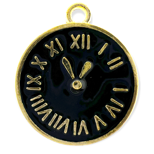 Bedel emaille klok zwart goud 17x14mm-bedels-Kraaltjes van Renate