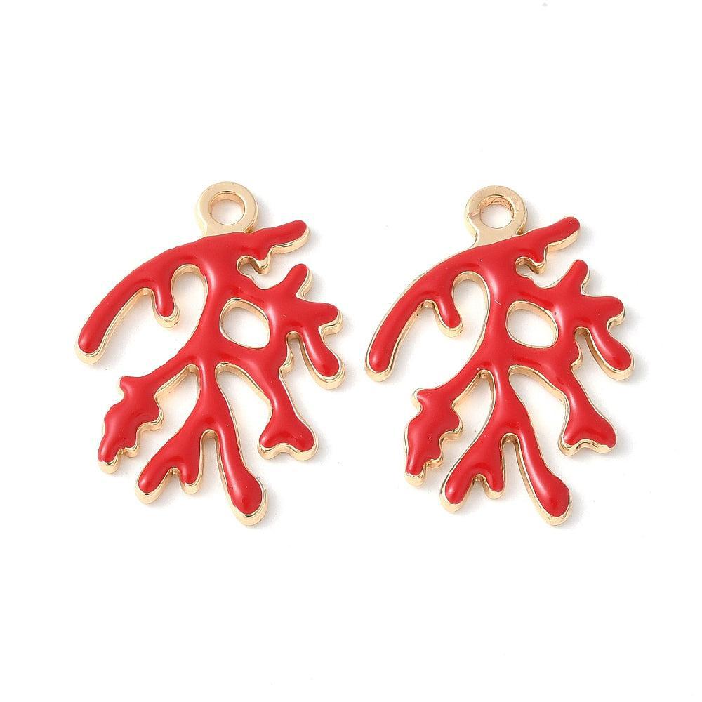 Bedel emaille koraal rood goud 21,5mm- per stuk-bedels-Kraaltjes van Renate