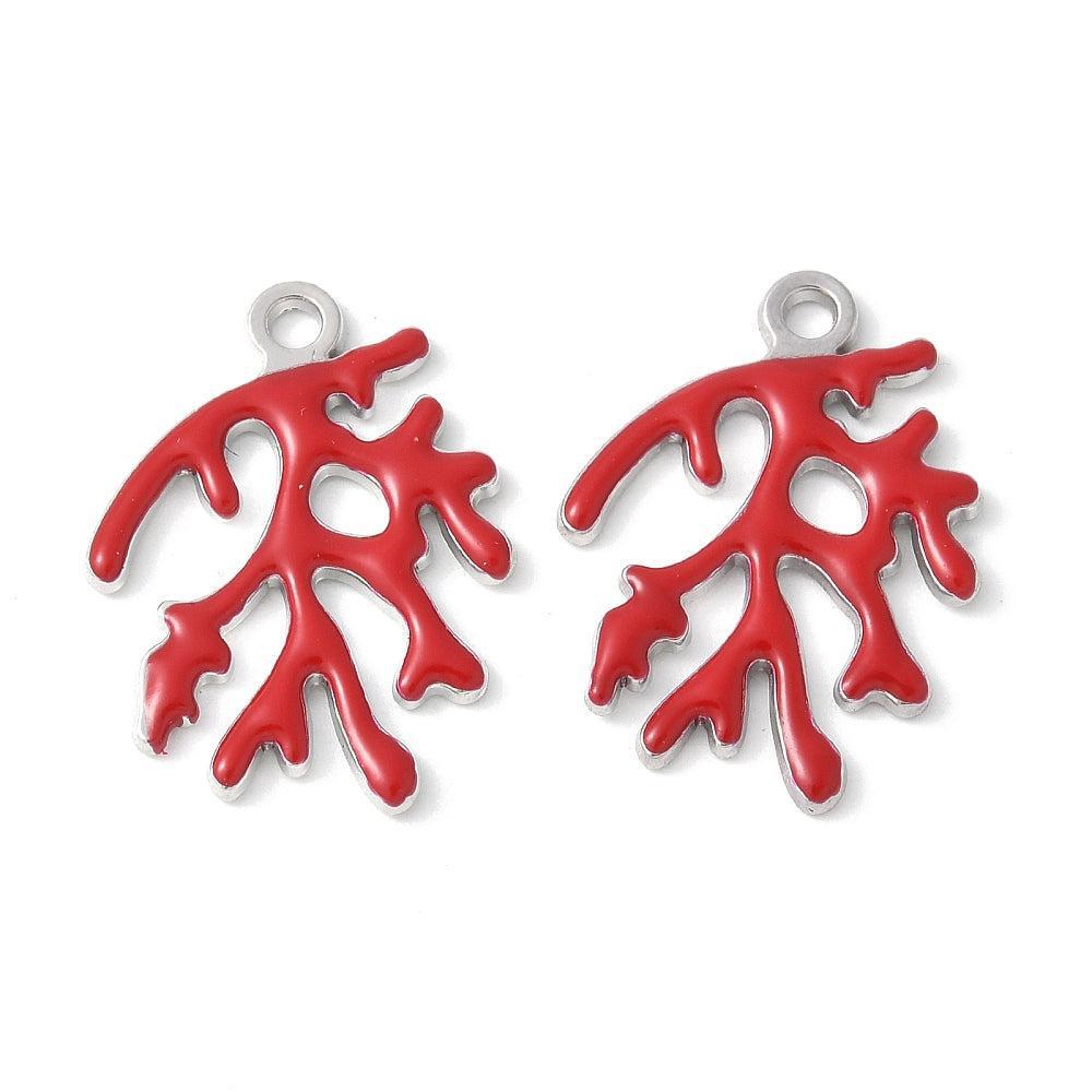 Bedel emaille koraal rood zilver 21,5mm- per stuk-bedels-Kraaltjes van Renate