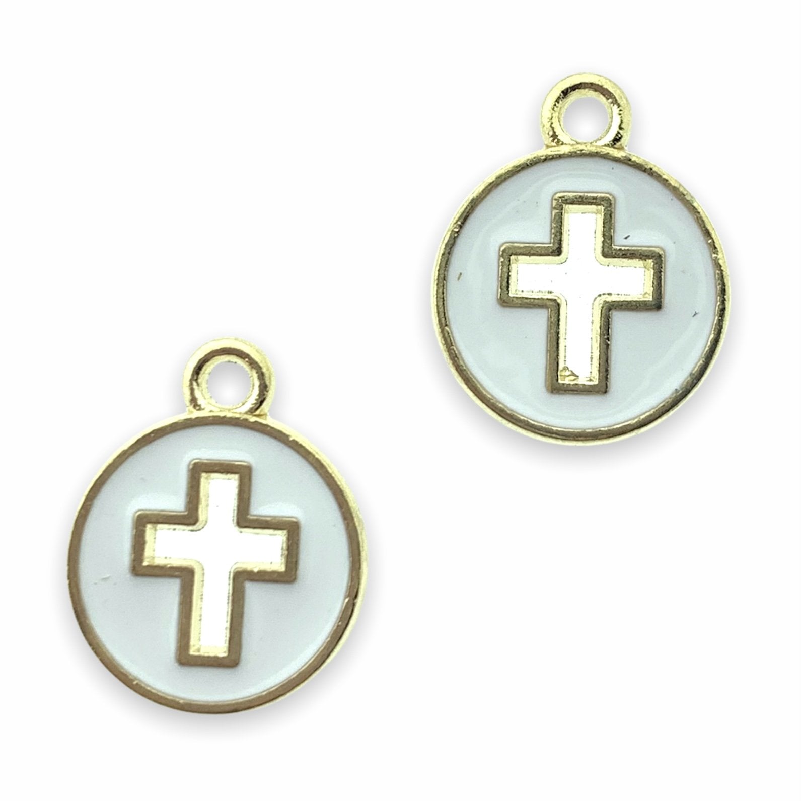 Bedel emaille kruis wit-goud 15x12mm-Kraaltjes van Renate