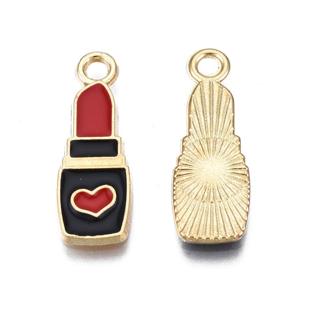 Bedel emaille lipstick rood zwart goud 28mm-bedels-Kraaltjes van Renate