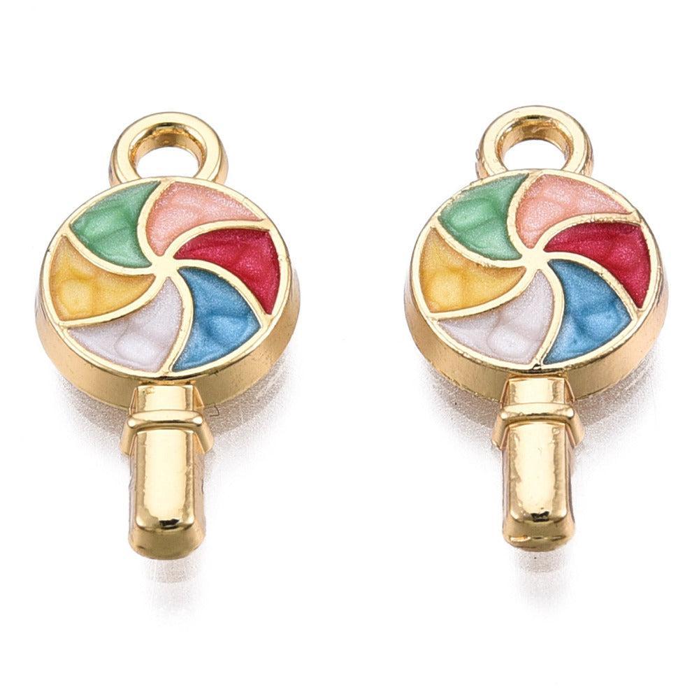 Bedel emaille lolly gekleurd goud 17mm - per stuk-bedels-Kraaltjes van Renate