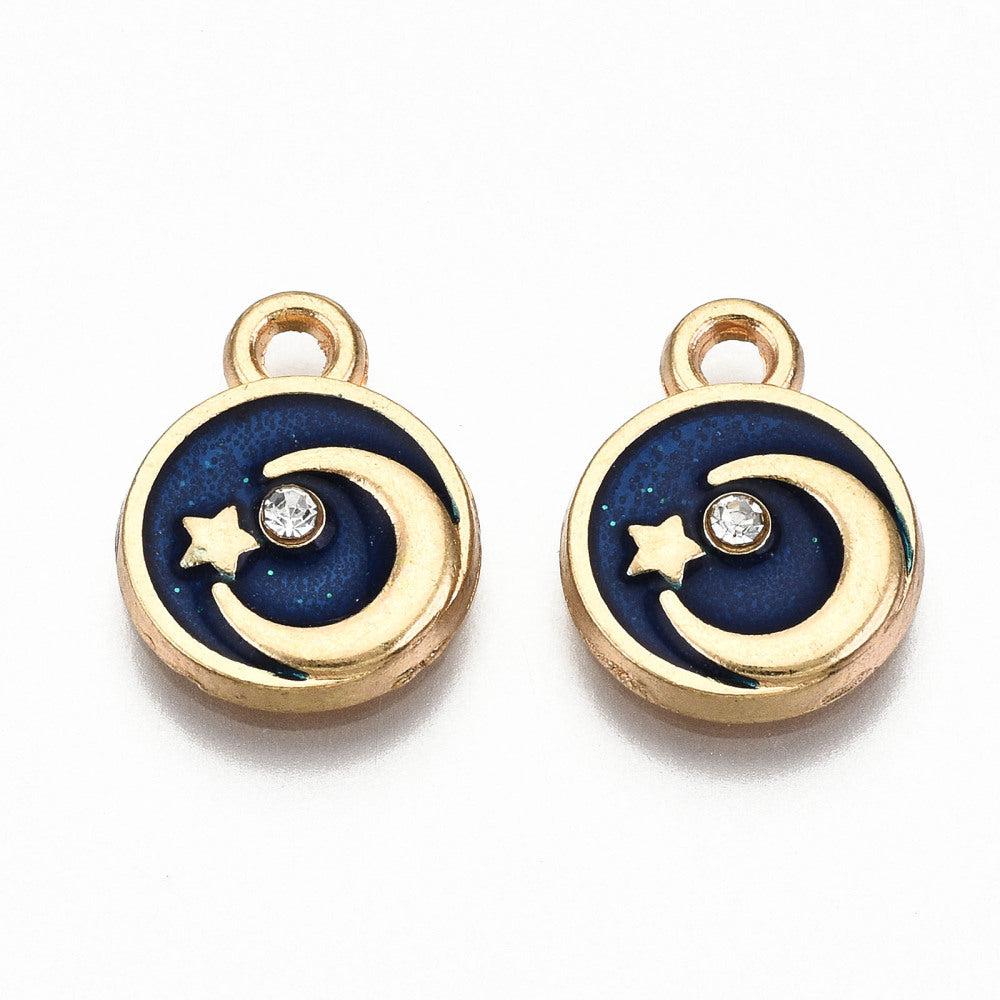 Bedel emaille maantje blauw/goud 13x10x2mm-bedels-Kraaltjes van Renate