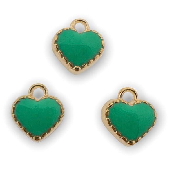 Bedel emaille mini hartje groen-goud 8mm-bedels-Kraaltjes van Renate