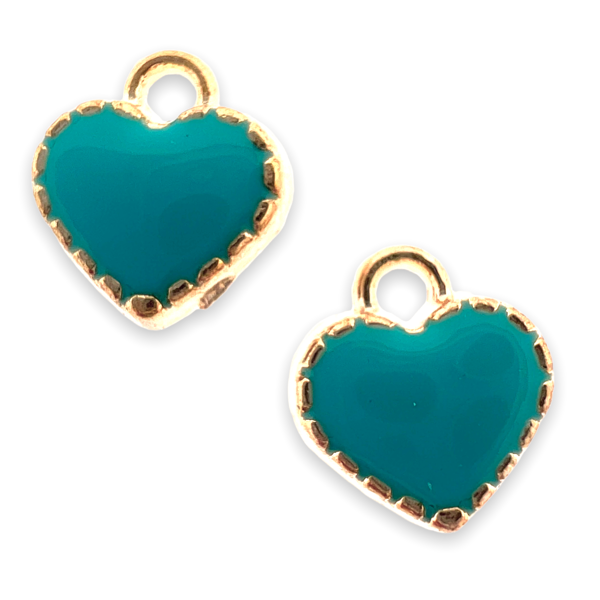 Bedel emaille mini hartje turquoise-goud 8mm-bedels-Kraaltjes van Renate