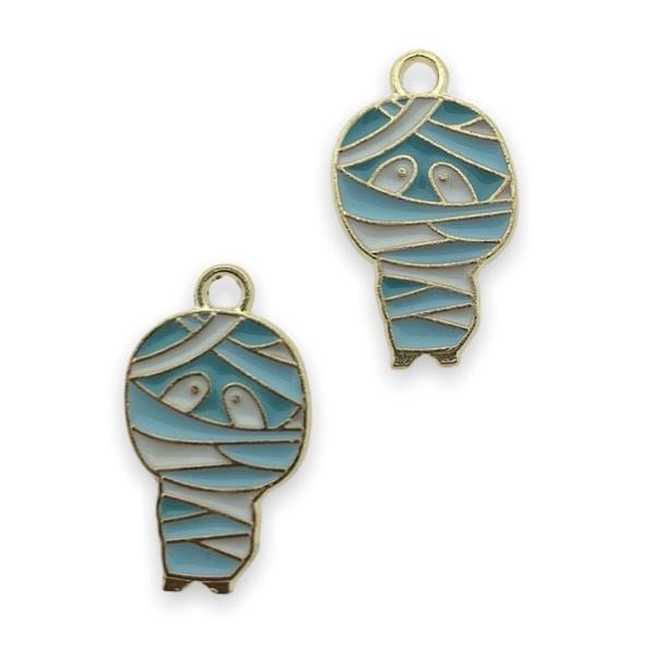 Bedel emaille mummie blauw-wit goud 22x13mm-Kraaltjes van Renate