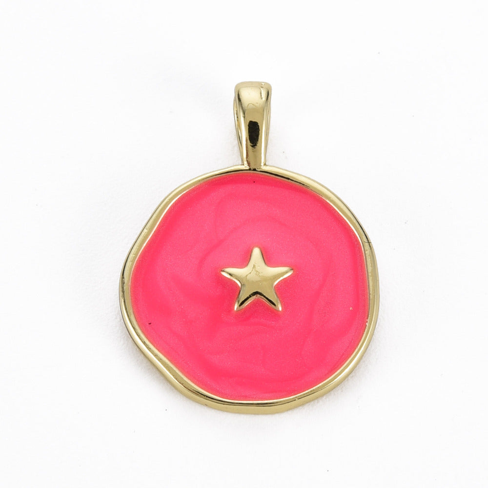 Bedel emaille munt ster roze/goud 21x15mm-bedels-Kraaltjes van Renate