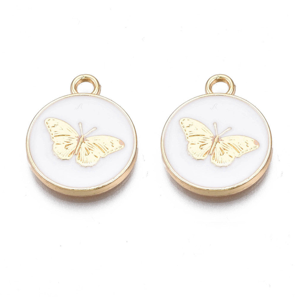Bedel emaille munt vlinder wit/goud 18x15x2mm-bedels-Kraaltjes van Renate