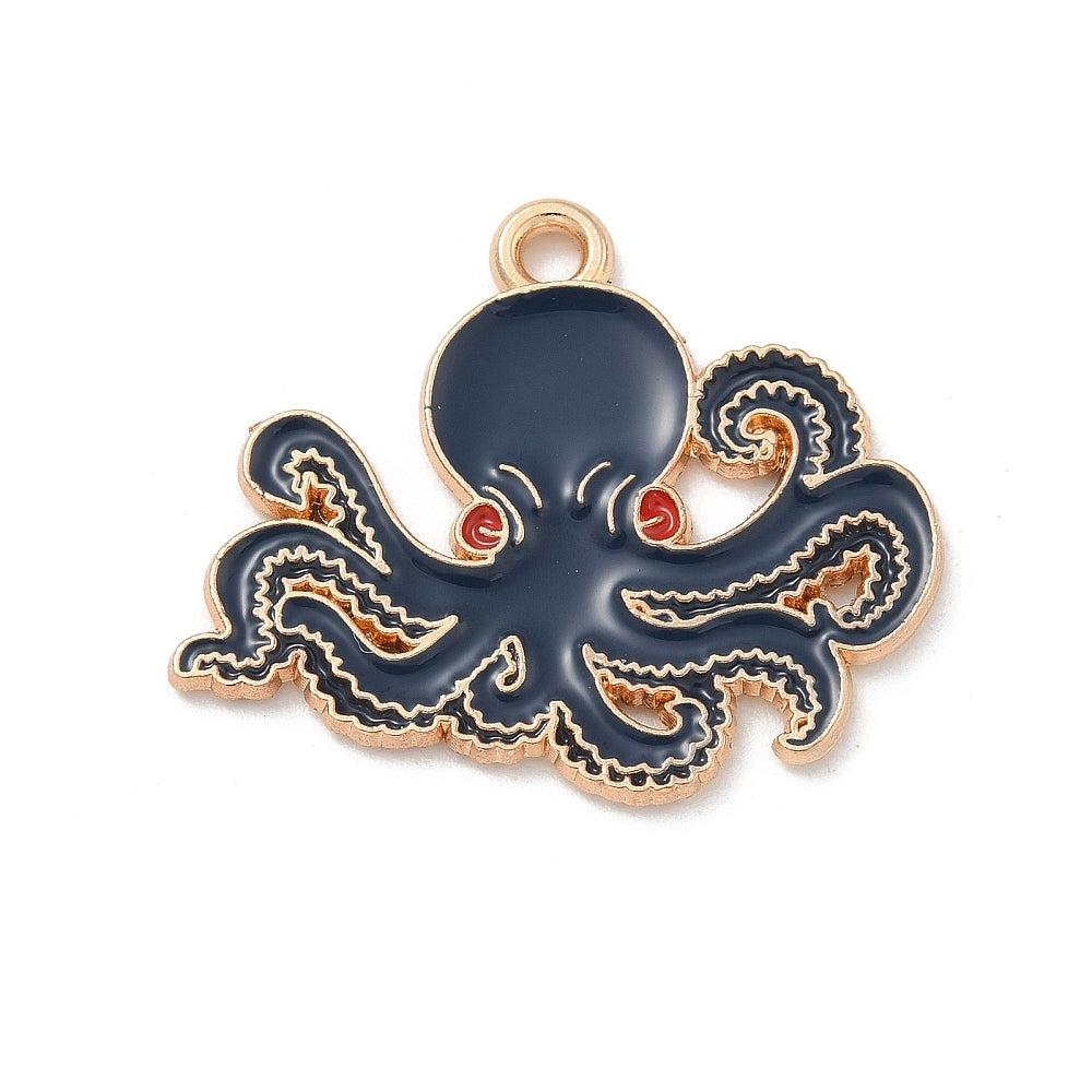 Bedel emaille octopus donkerblauw goud 21x26mm - per stuk-bedels-Kraaltjes van Renate