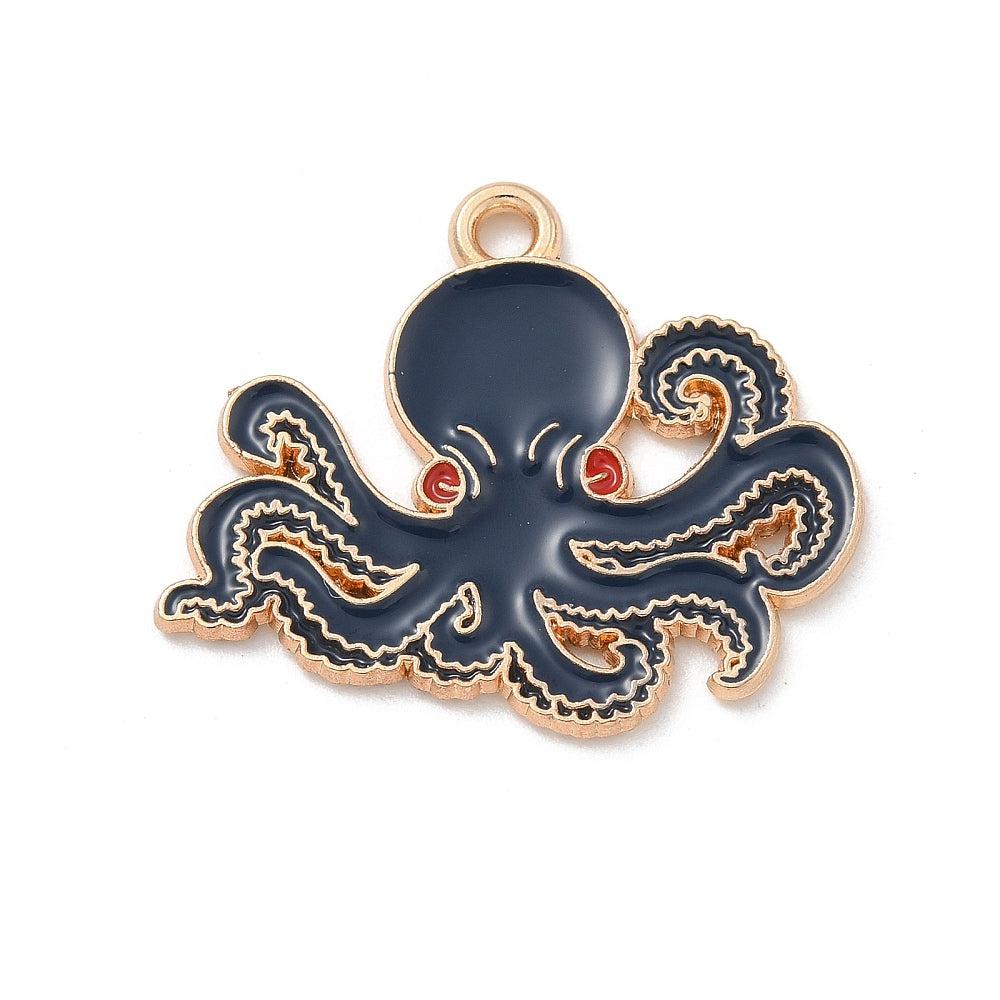 Bedel emaille octopus donkerblauw goud 21x26mm - per stuk-bedels-Kraaltjes van Renate