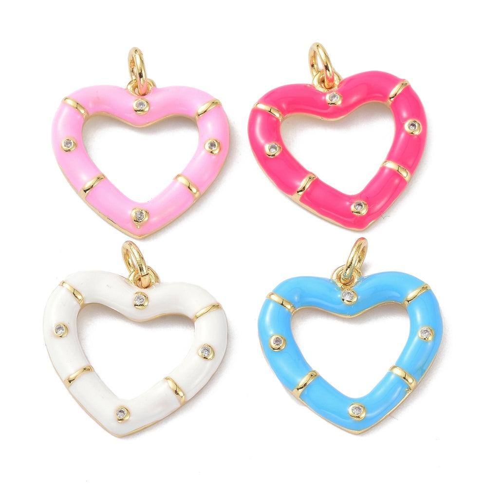 Bedel emaille open hart met steentjes gold plated 18mm-bedels-Kraaltjes van Renate