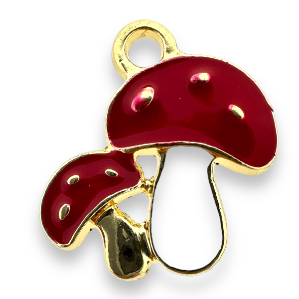 Bedel emaille paddenstoel rood/goud 19.5x18x2.5mm-bedels-Kraaltjes van Renate