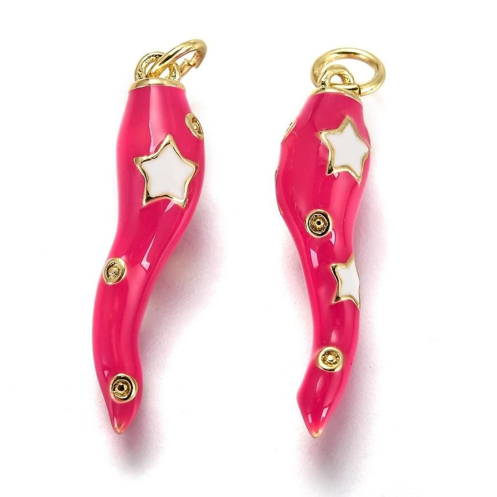 Bedel emaille peper met ster roze 18K gold plated 16x10mm-bedels-Kraaltjes van Renate