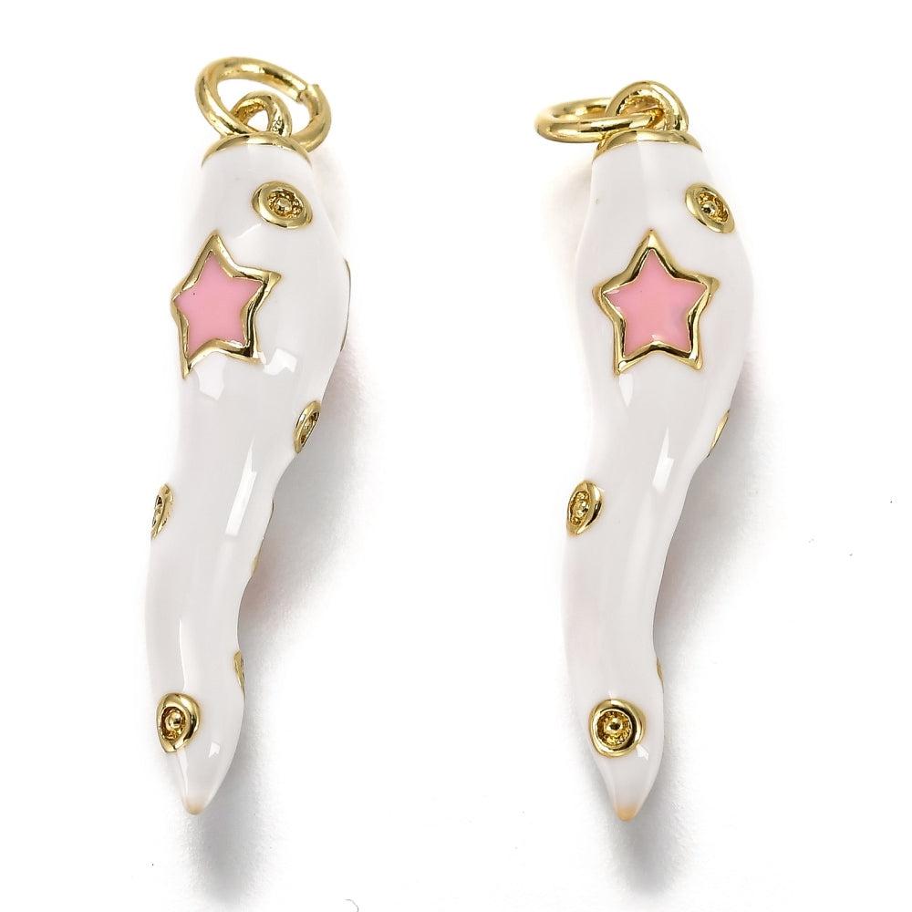 Bedel emaille peper met ster wit 18K gold plated 16x10mm-bedels-Kraaltjes van Renate