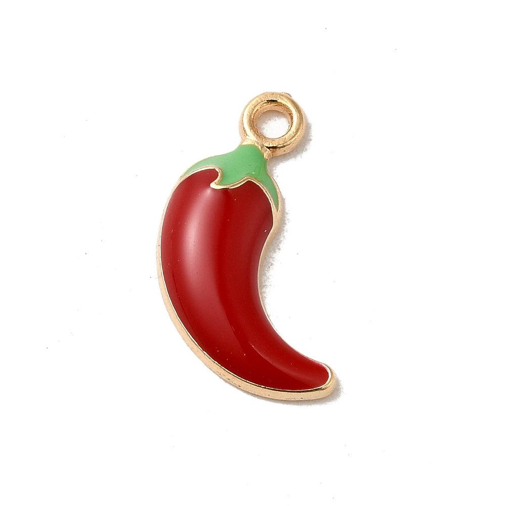 Bedel emaille peper rood/goud 18x11mm-onderdelen-Kraaltjes van Renate