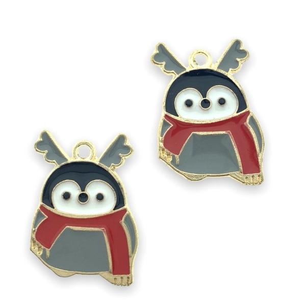Bedel emaille pinguin grijs goud 26x16mm-bedels-Kraaltjes van Renate