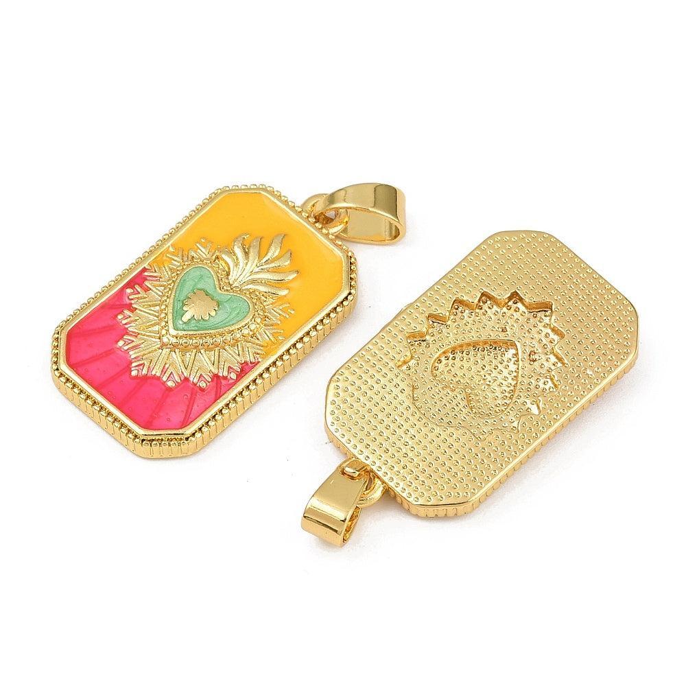 Bedel emaille rechthoek hart brass goud 27,5mm - per stuk-bedels-Kraaltjes van Renate