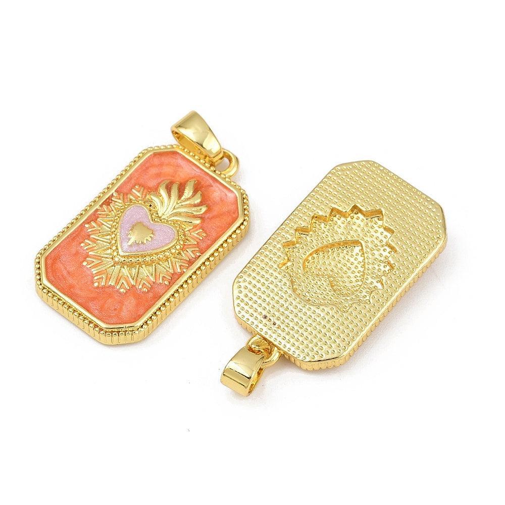 Bedel emaille rechthoek hart goud 27,5mm - per stuk-bedels-Kraaltjes van Renate