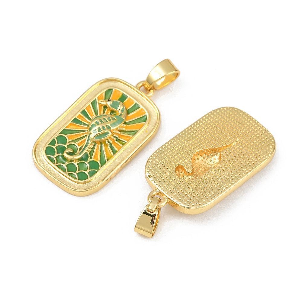 Bedel emaille rechthoek zeepaard groen goud 27,5mm - per stuk-bedels-Kraaltjes van Renate