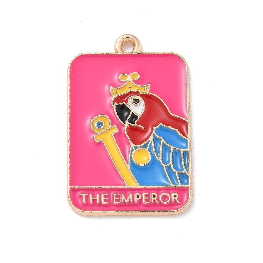 Bedel emaille rectangle roze parrot goud 30mm - per stuk-bedels-Kraaltjes van Renate