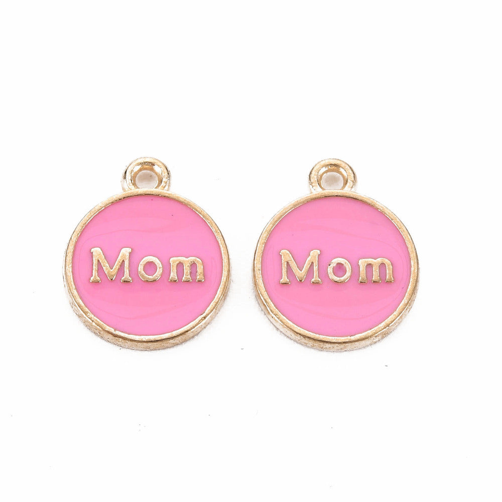 Bedel emaille rond 'Mom' roze goud 15x12mm-bedels-Kraaltjes van Renate