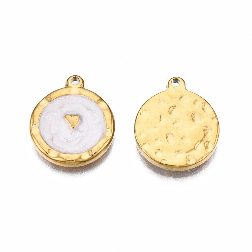 Bedel emaille rond met hart gekleurd RVS goud 18x15mm - per stuk-bedels-Kraaltjes van Renate