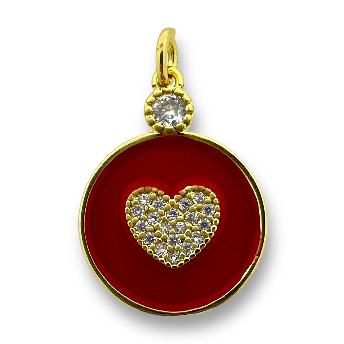 Bedel emaille rond met hart met steentjes 18K gold plated 22x16mm-bedels-Kraaltjes van Renate
