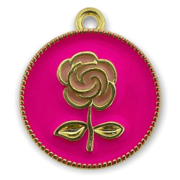 Bedel emaille roos roze-goud 21x18mm-bedels-Kraaltjes van Renate