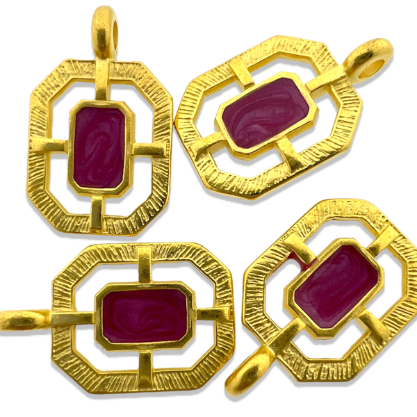 Bedel emaille roze Goud 24K DQ 13,5x21mm-bedels-Kraaltjes van Renate